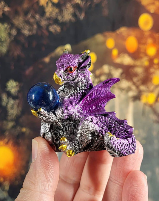 Purple Dragon Statue with Glass Sphere