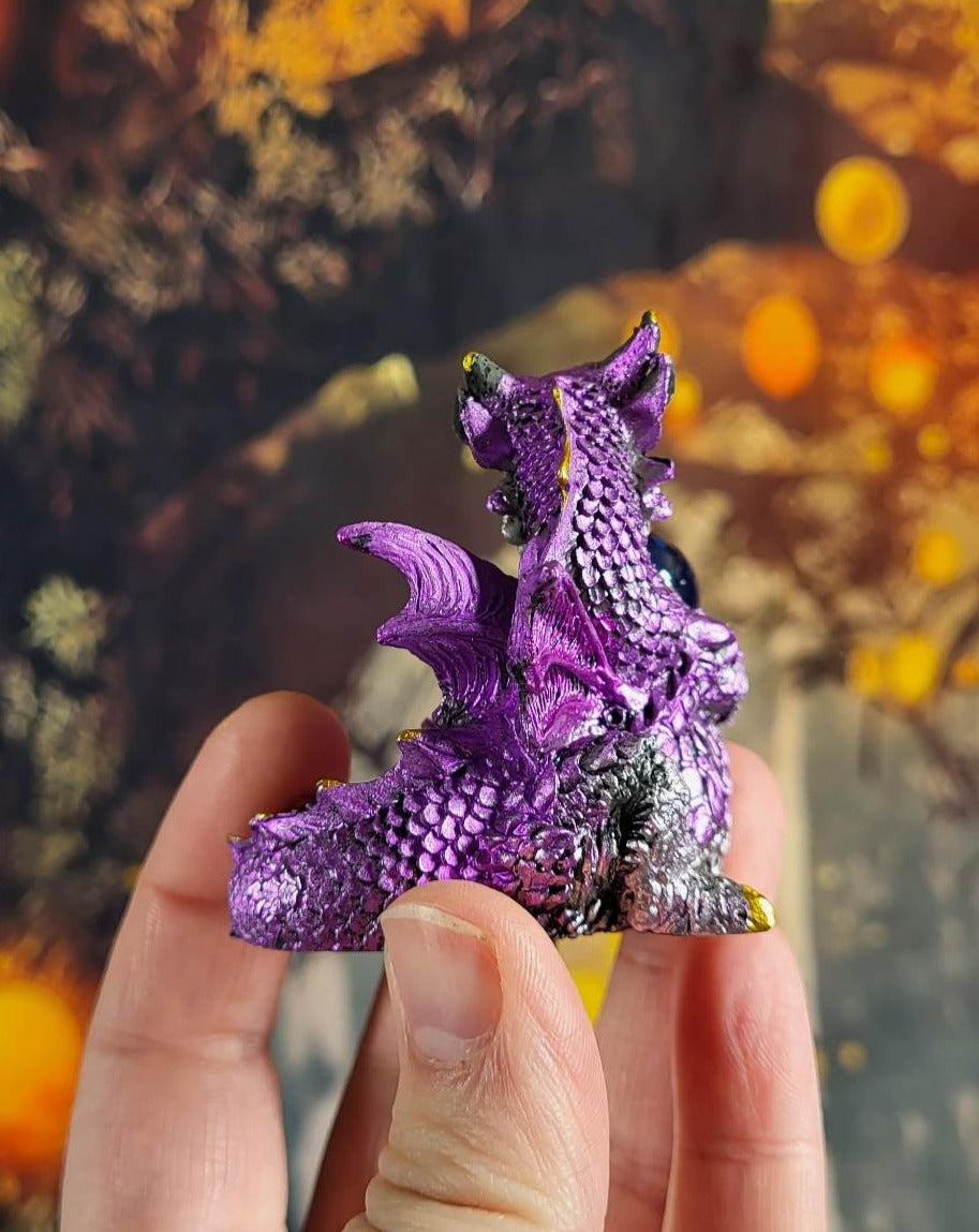 Purple Dragon Statue with Glass Sphere