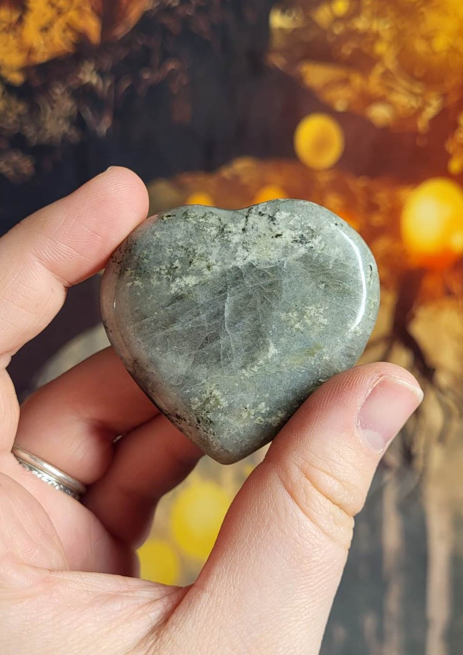 Labradorite Heart with Pink Flash