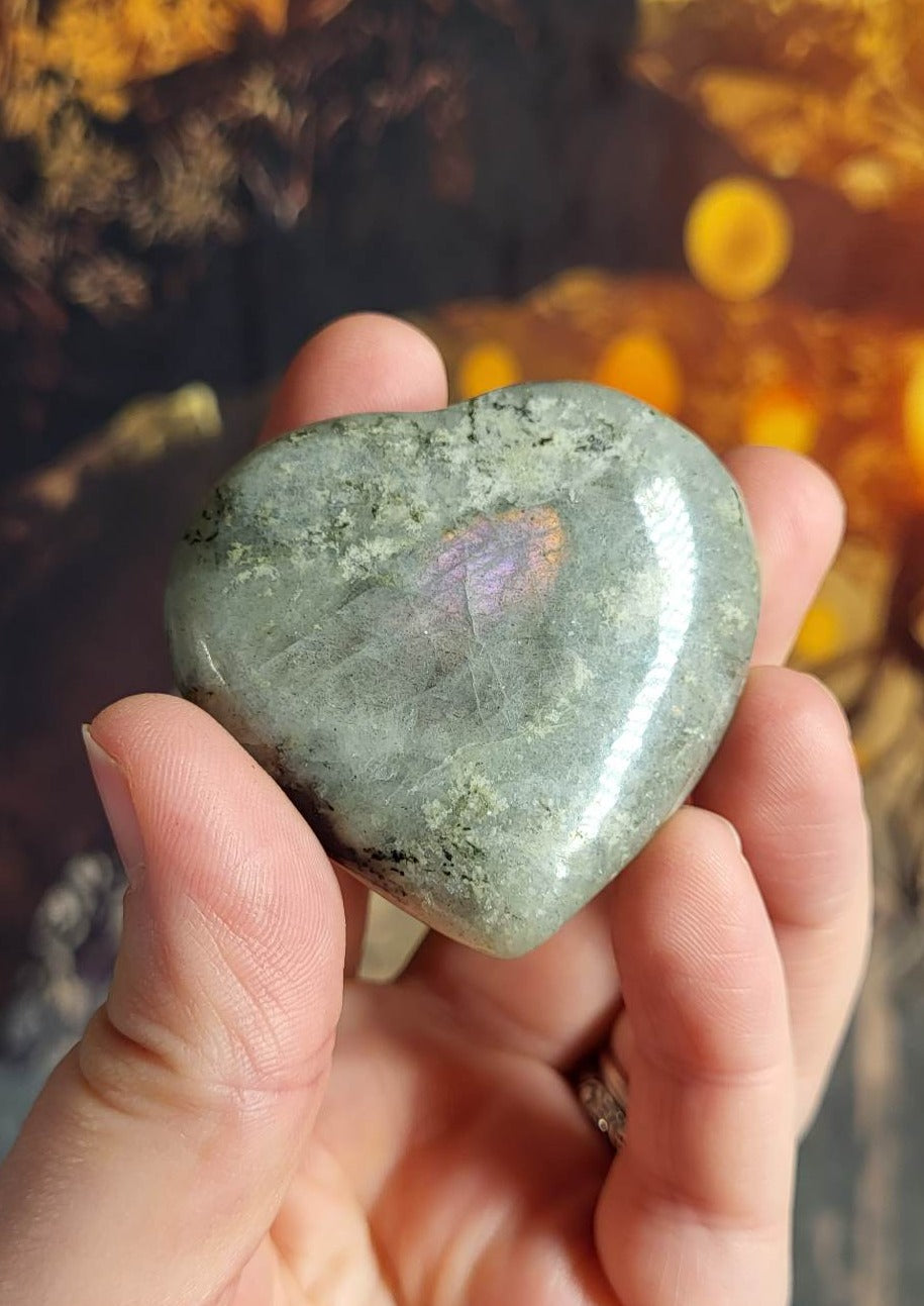 Labradorite Heart with Pink Flash