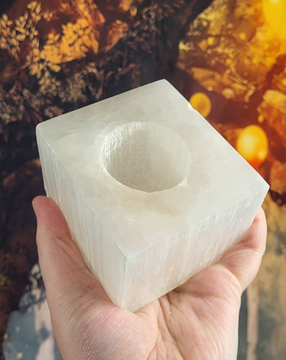 Satin Spar Selenite Candle Holder