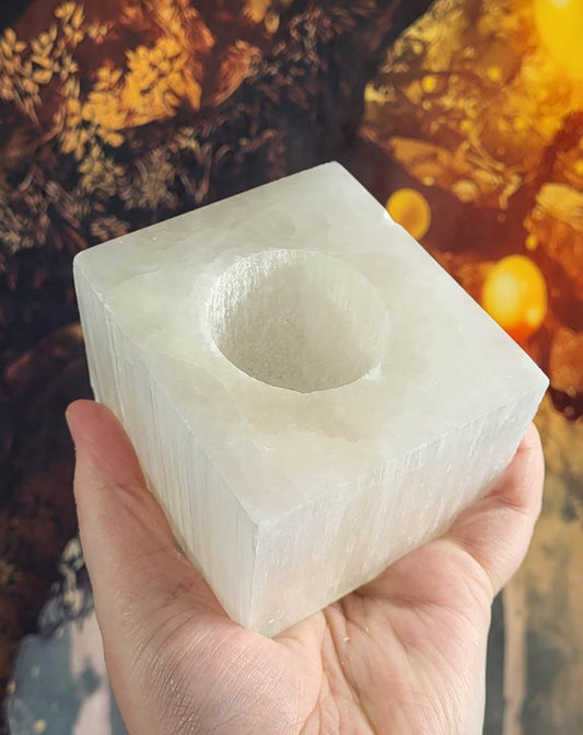 Satin Spar Selenite Candle Holder