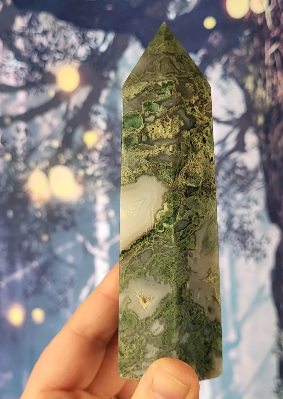 Large HQ Moss Agate Tower