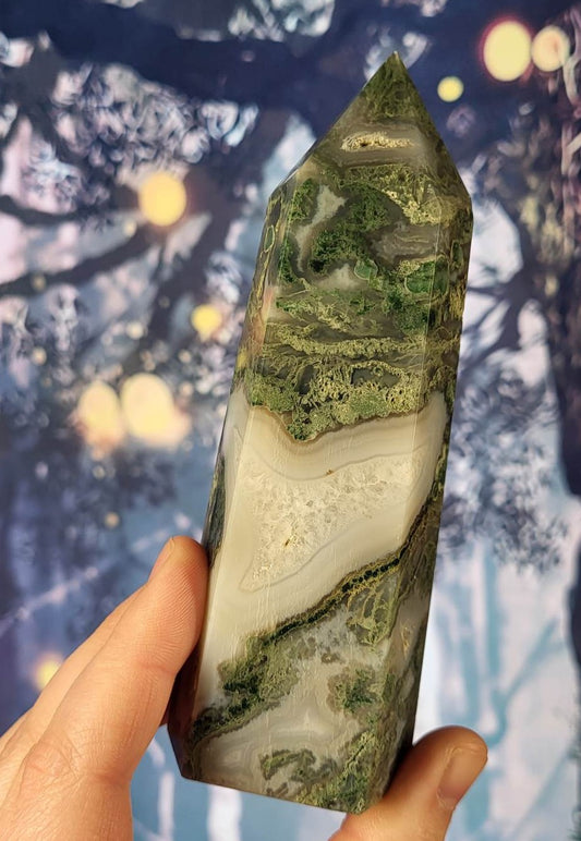 Large HQ Moss Agate Tower