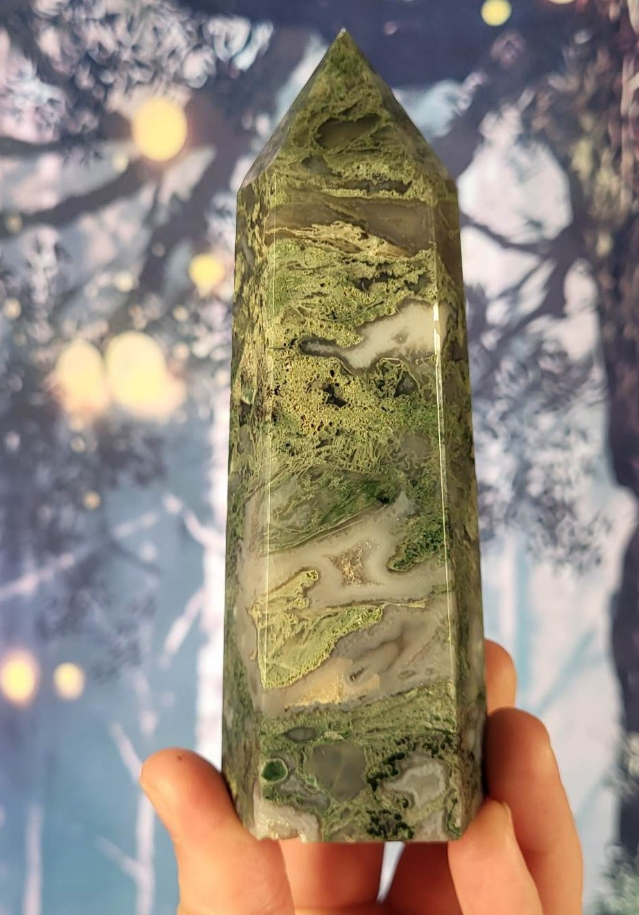 Large HQ Moss Agate Tower